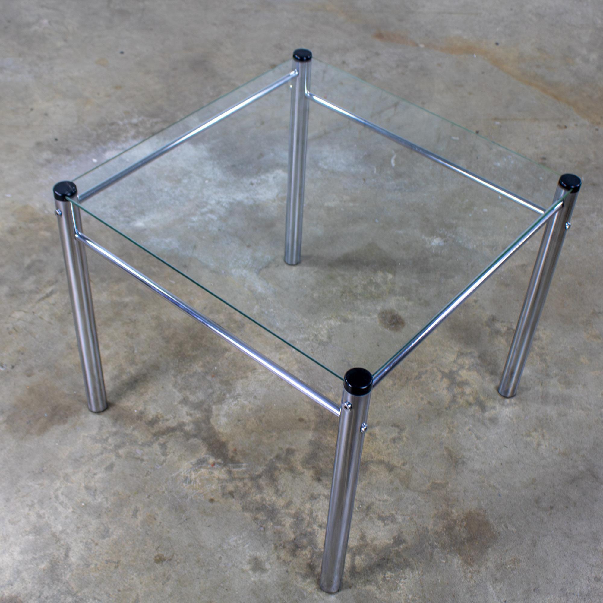 1970’s Modern Square End Side Table by James David Chrome Tube Frame Glass Top For Sale 15