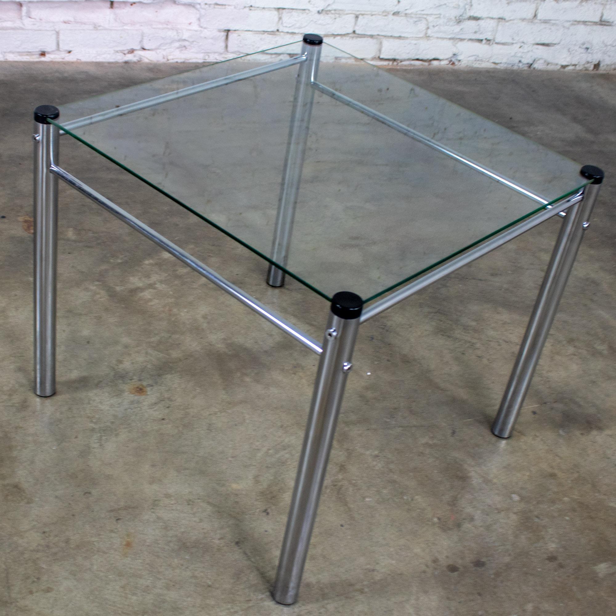 Late 20th Century 1970’s Modern Square End Side Table by James David Chrome Tube Frame Glass Top For Sale