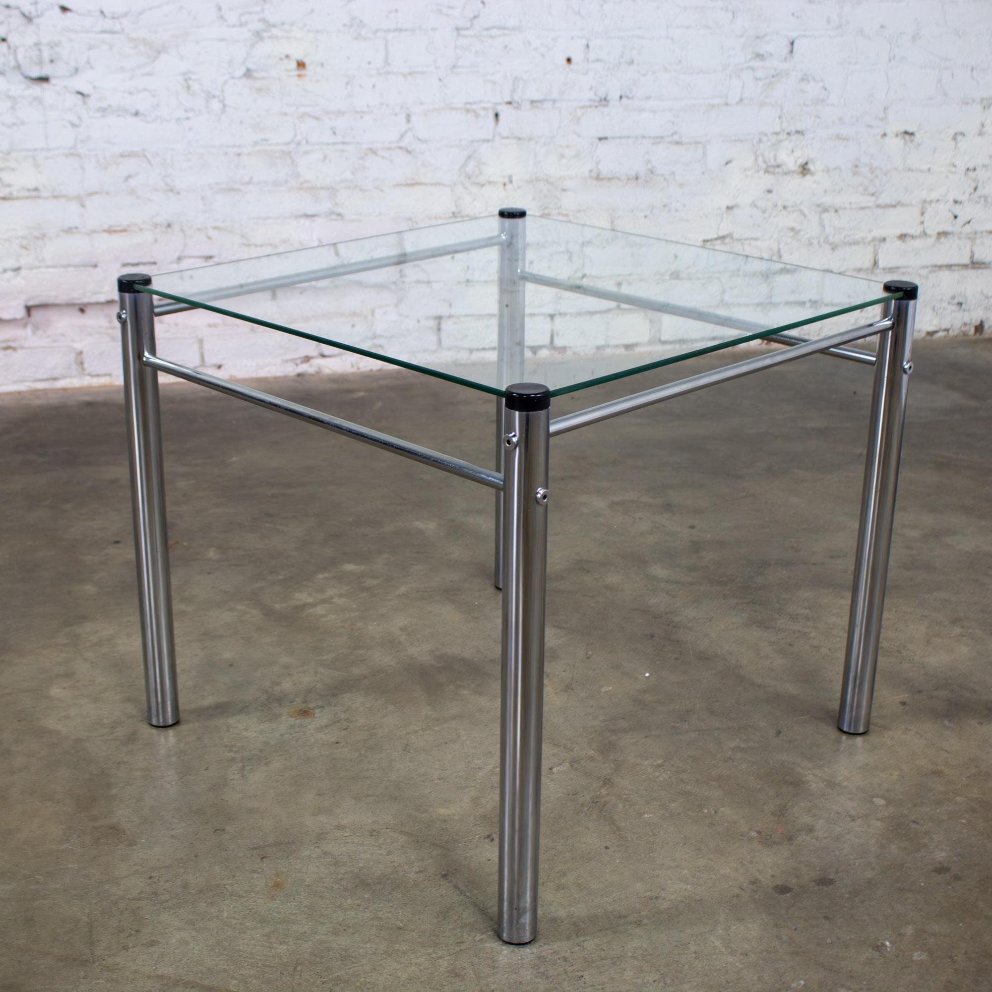 1970’s Modern Square End Side Table by James David Chrome Tube Frame Glass Top For Sale 1