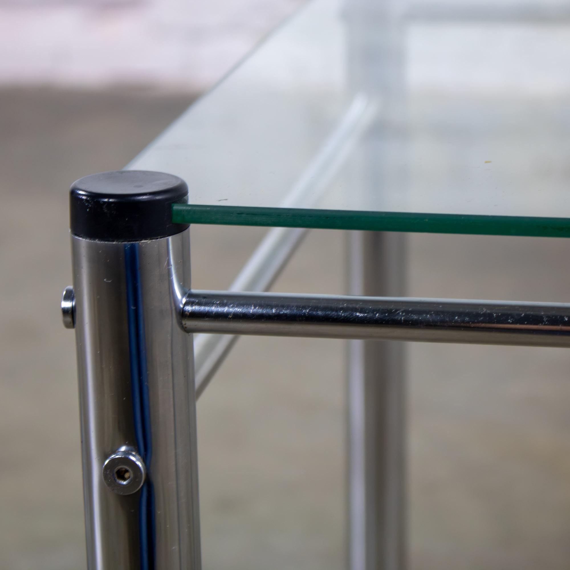 1970’s Modern Square End Side Table by James David Chrome Tube Frame Glass Top For Sale 2