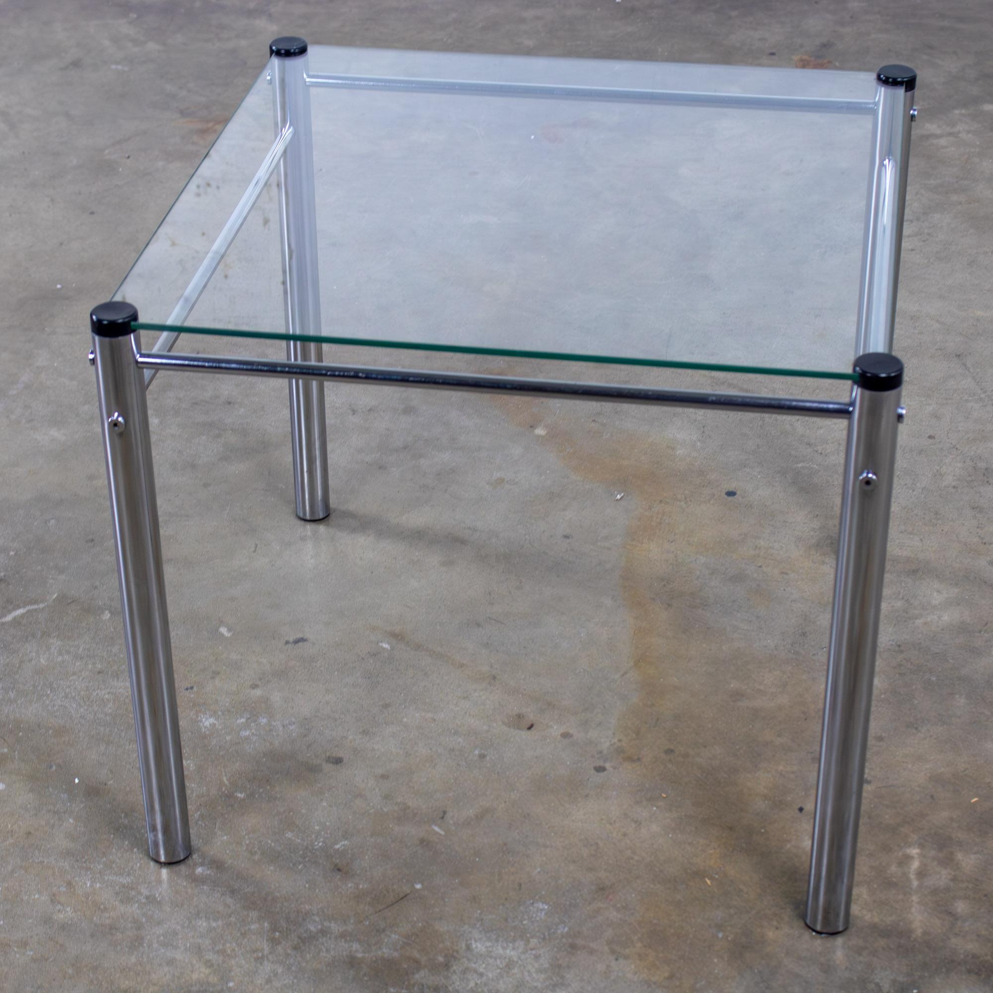 1970’s Modern Square End Side Table by James David Chrome Tube Frame Glass Top For Sale 3