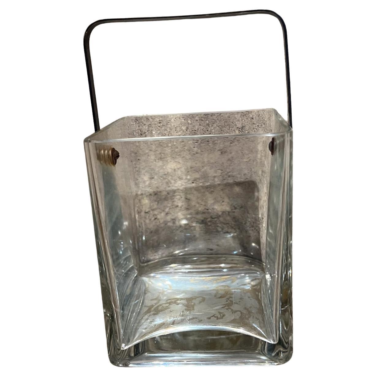 1970s Modern Square Glass Ice Bucket Style of Cristal de Sèvres