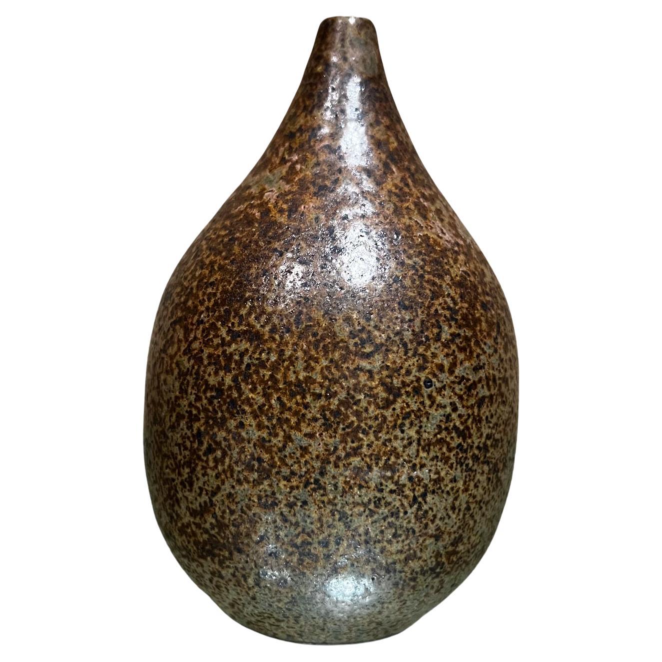 1970s Modern Studio Art Speckled Glazed Weed Pot Bud Vase signed For Sale
