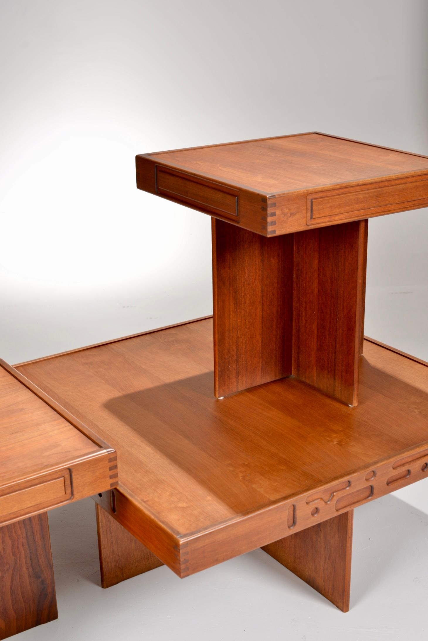North American 1970s Modern Studio Production Coffee and End Table Set in Walnut For Sale