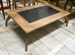 1970s Modern Style Coffee Table in Solid Wood with Veneered Central Tabletop