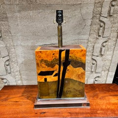 1970s French Table Lamp Lacquered Burlwood by Jean Claude Mahey