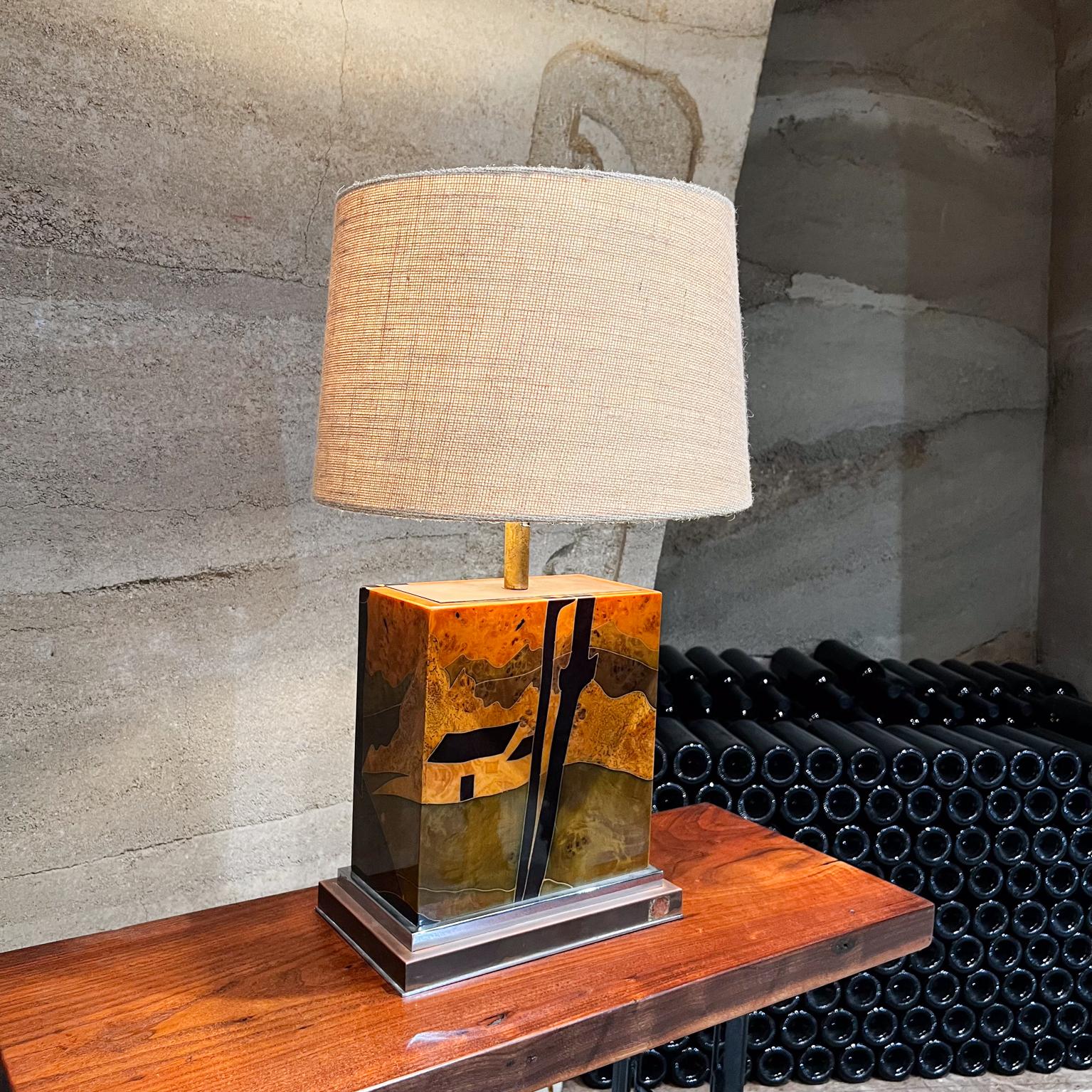 Mid-Century Modern 1970s French Table Lamp Lacquer Chrome & Burlwood Jean Claude Mahey  For Sale