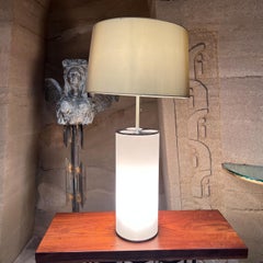 1970s White Cylinder Table Lamp Style of Kartell Italy