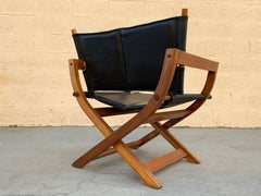1970s Modern Teak and Leather Folding Chair, "Director's Style"