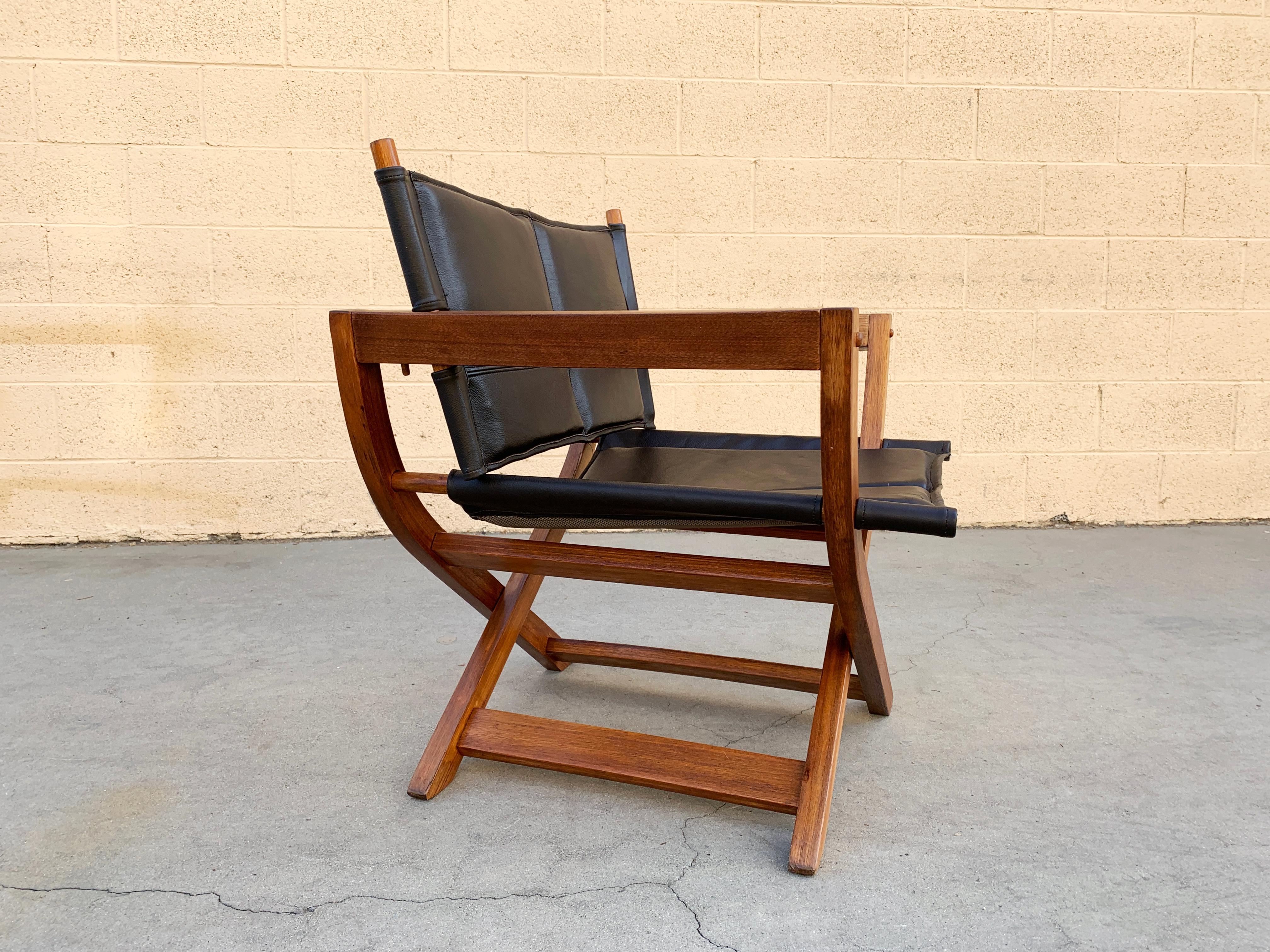Unknown 1970s Modern Teak and Leather Folding Chair, 