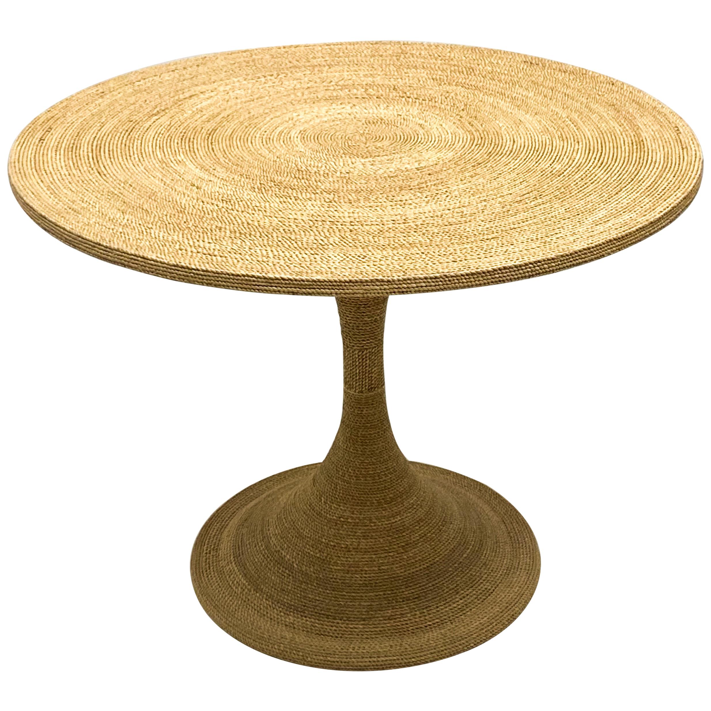 1970s Modern Tulip Style Woven Seagrass Center Table