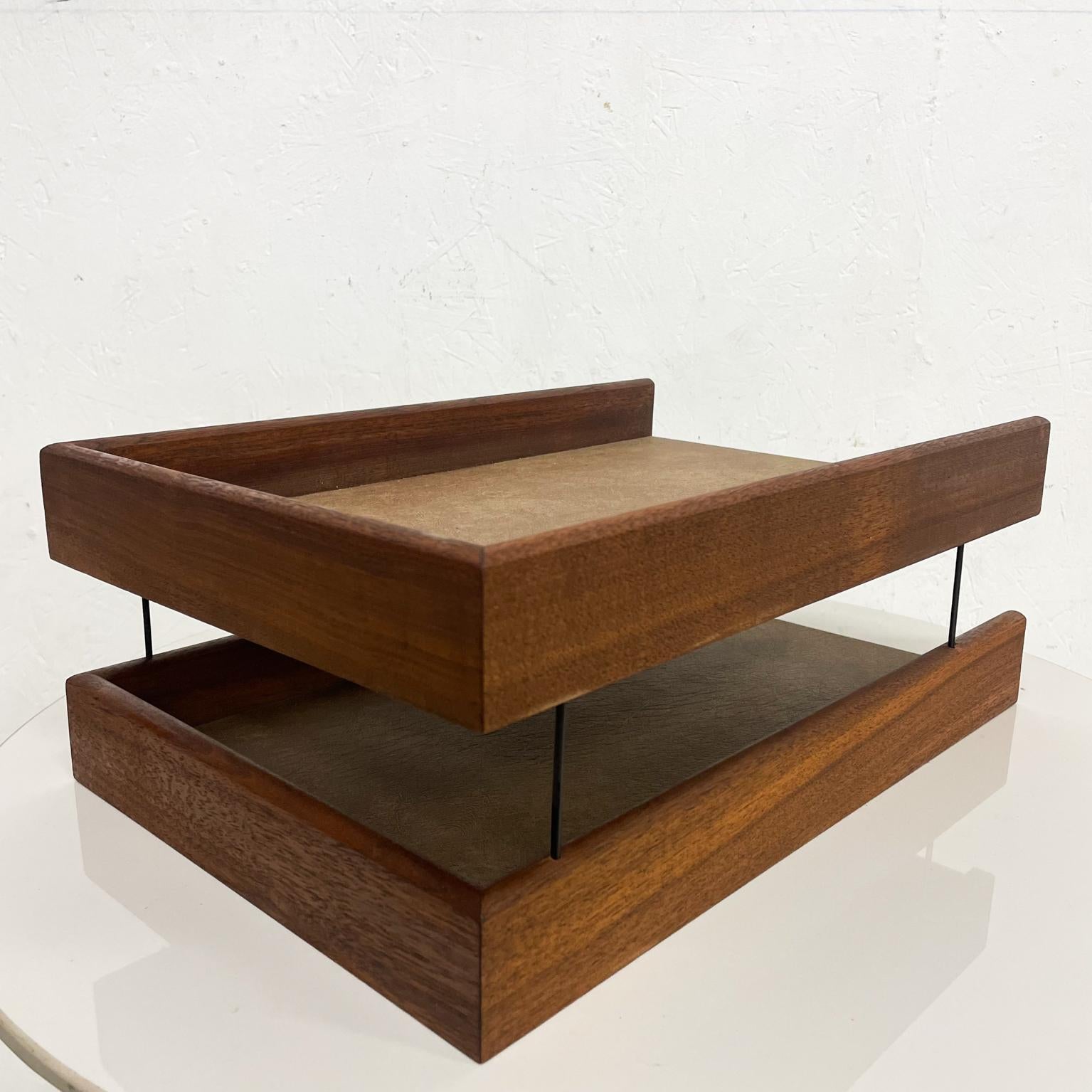1970s Modern Two Tier Paper Tray Solid Walnut Wood and Bronze Desk Accessory 4