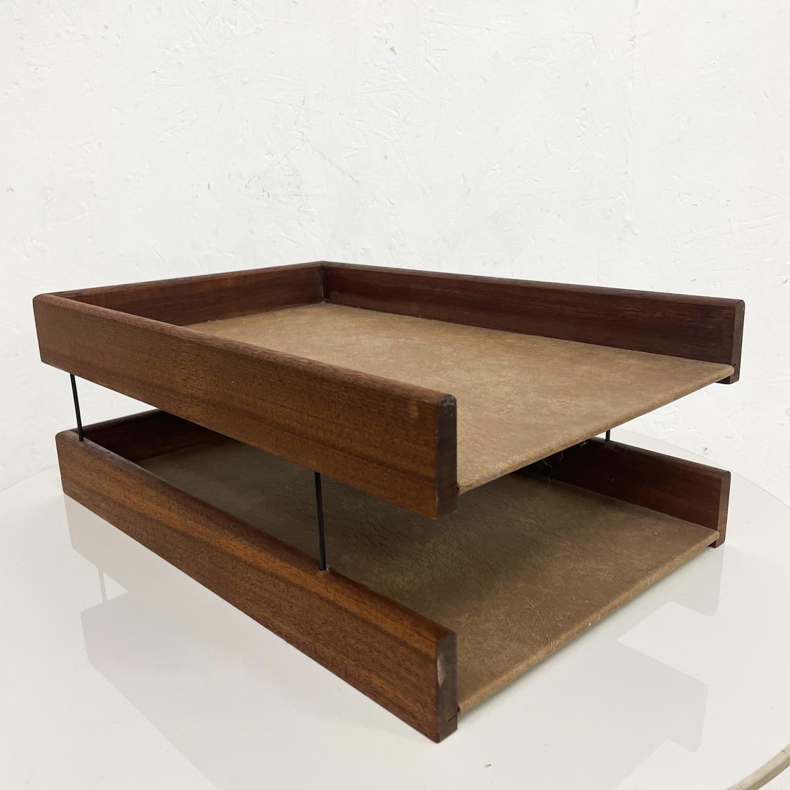 1970s Modern Two Tier Paper Tray Solid Walnut Wood and Bronze Desk Accessory 6
