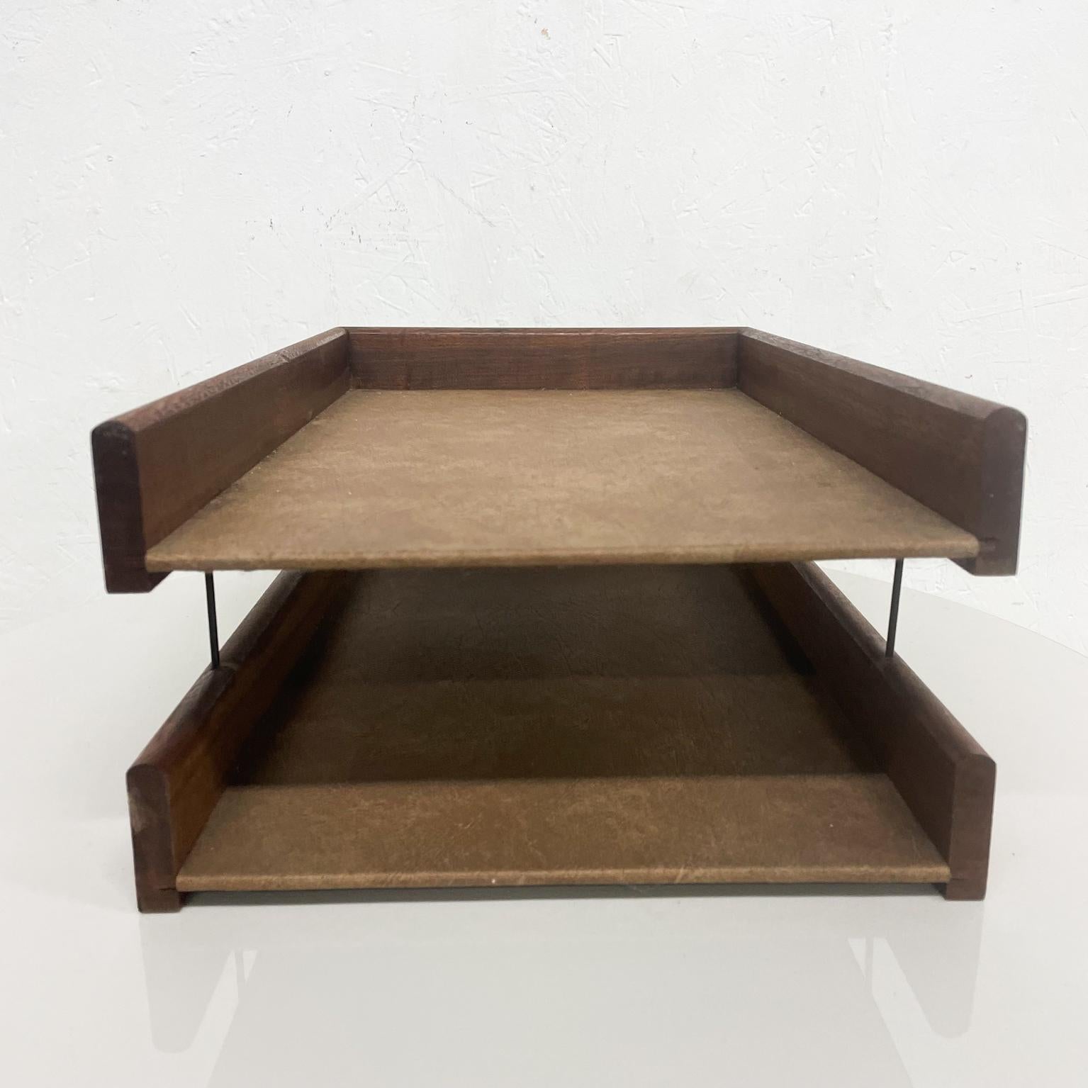 Mid-Century Modern 1970s Modern Two Tier Paper Tray Solid Walnut Wood and Bronze Desk Accessory