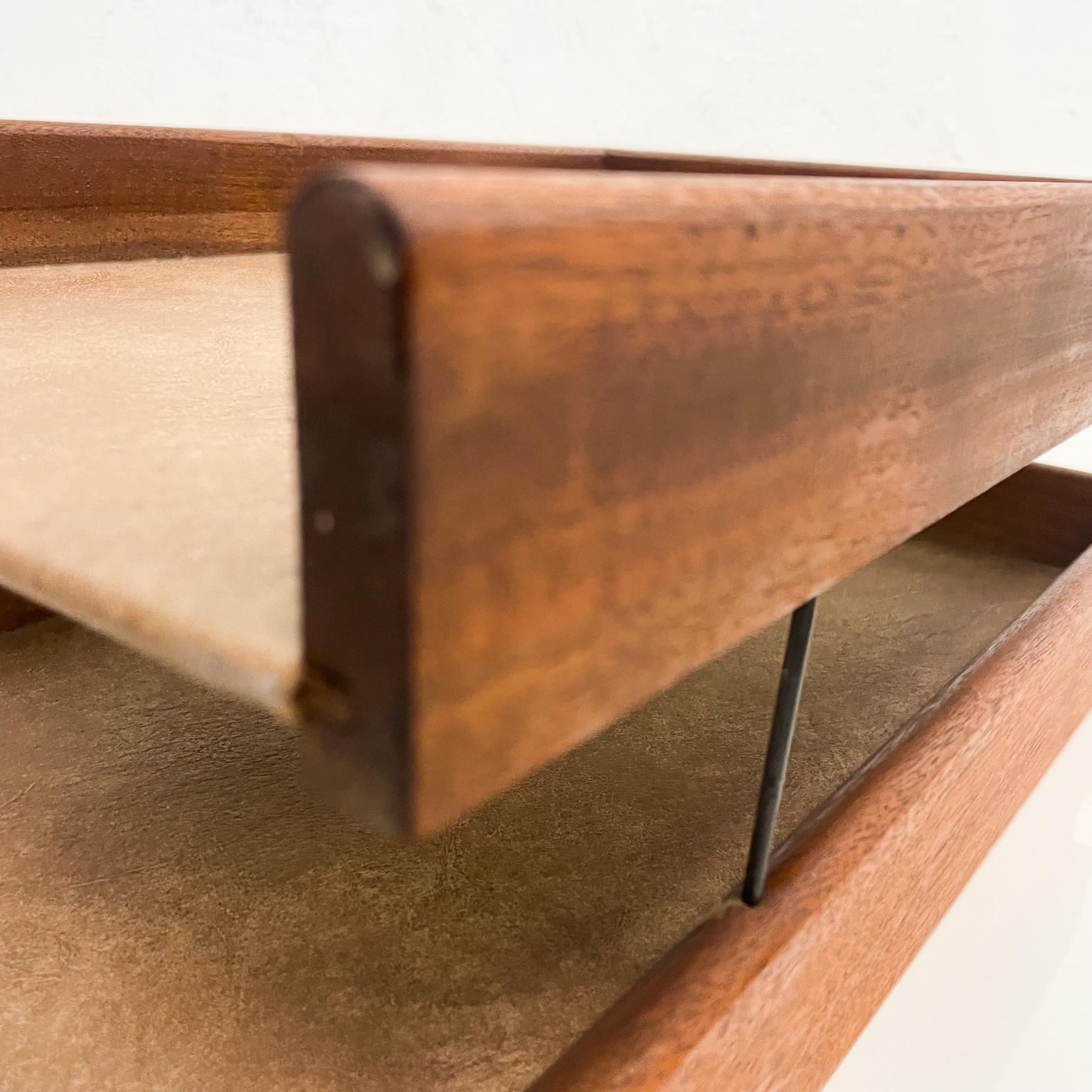 1970s Modern Two Tier Paper Tray Solid Walnut Wood and Bronze Desk Accessory In Good Condition In Chula Vista, CA