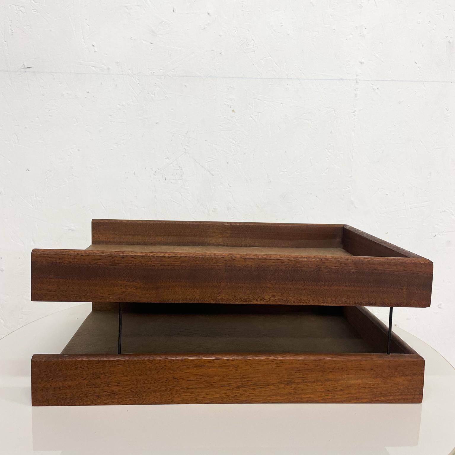 Late 20th Century 1970s Modern Two Tier Paper Tray Solid Walnut Wood and Bronze Desk Accessory