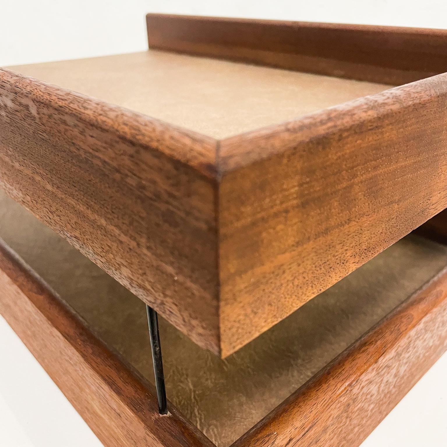 1970s Modern Two Tier Paper Tray Solid Walnut Wood and Bronze Desk Accessory 1