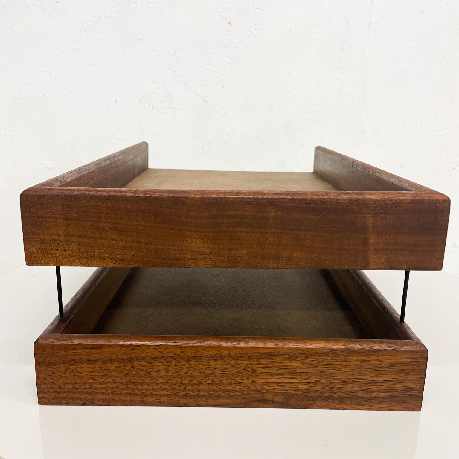 1970s Modern Two Tier Paper Tray Solid Walnut Wood and Bronze Desk Accessory 3