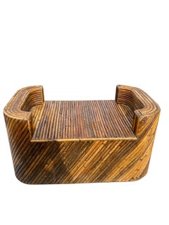 1970s Modern Vintage Crespi Pencil Reed Style Wrapped Rattan Wicker Ottoman