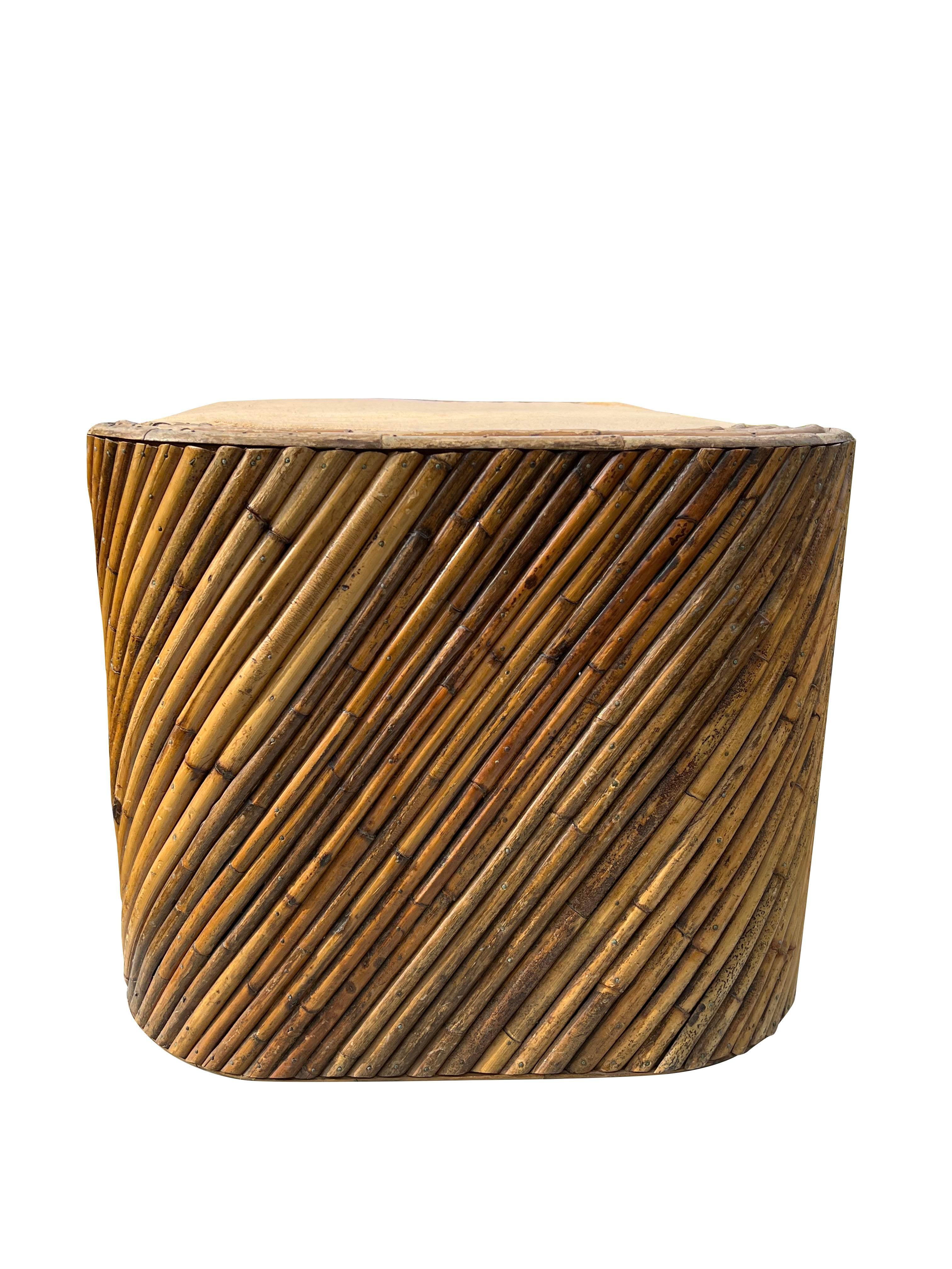 Late 20th Century 1970s Modern Vintage Crespi Pencil Reed Style Wrapped Rattan Wicker Ottoman