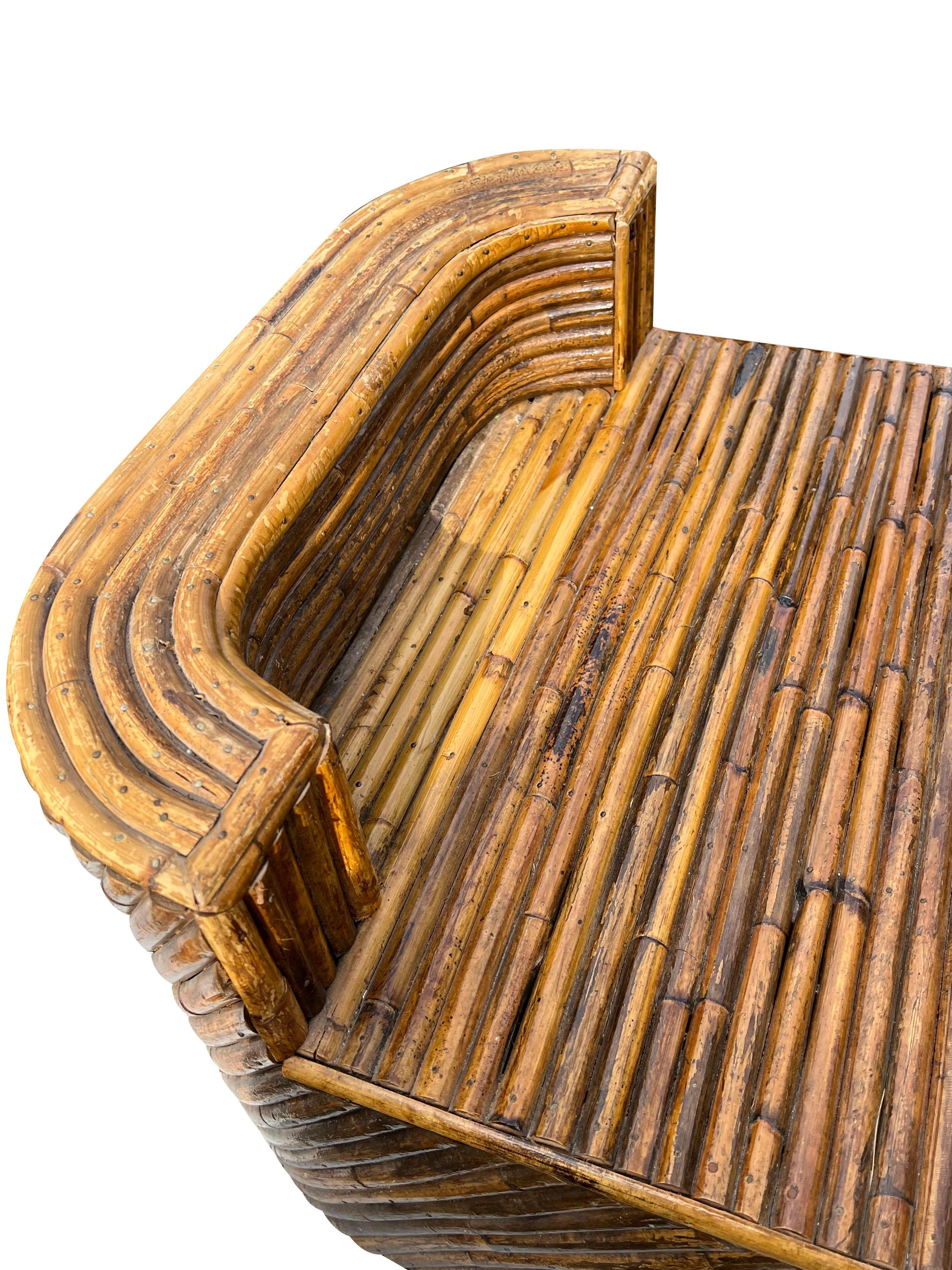 1970s Modern Vintage Crespi Pencil Reed Style Wrapped Rattan Wicker Ottoman 4