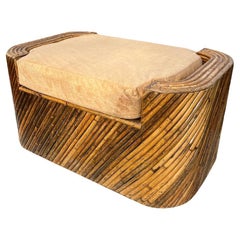 1970s Modern Vintage Crespi Pencil Reed Style Wrapped Rattan Wicker Ottoman