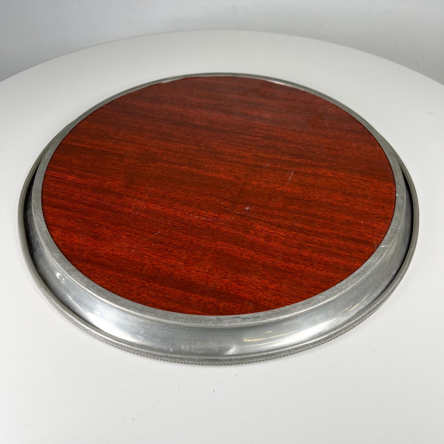 1970s Modern Vintage Revere Pewter Serving Tray Plate in Faux Wood For Sale 2
