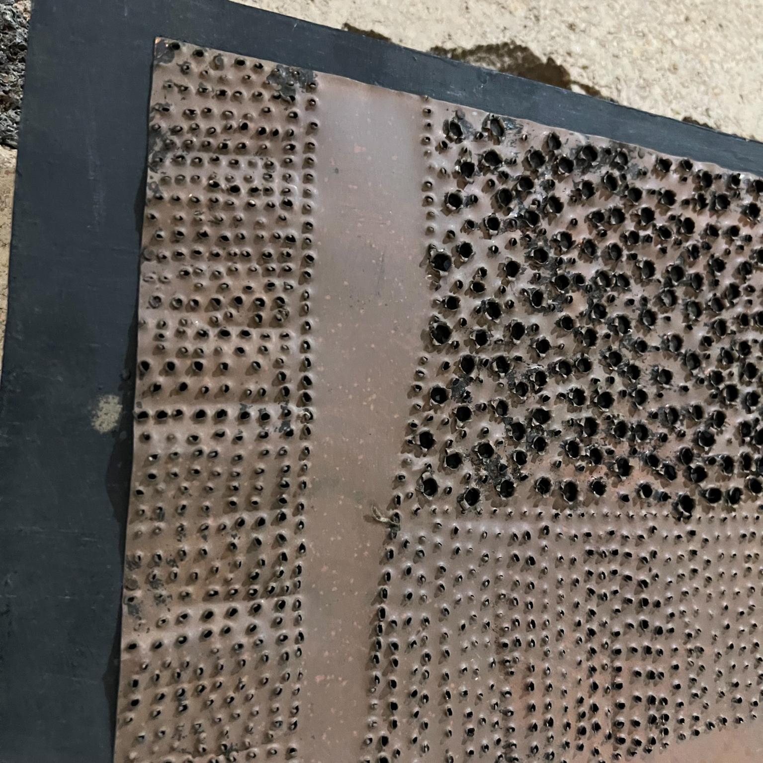 Late 20th Century 1970s Modern Wall Art Brutalist Perforated Copper Metal on Wood For Sale