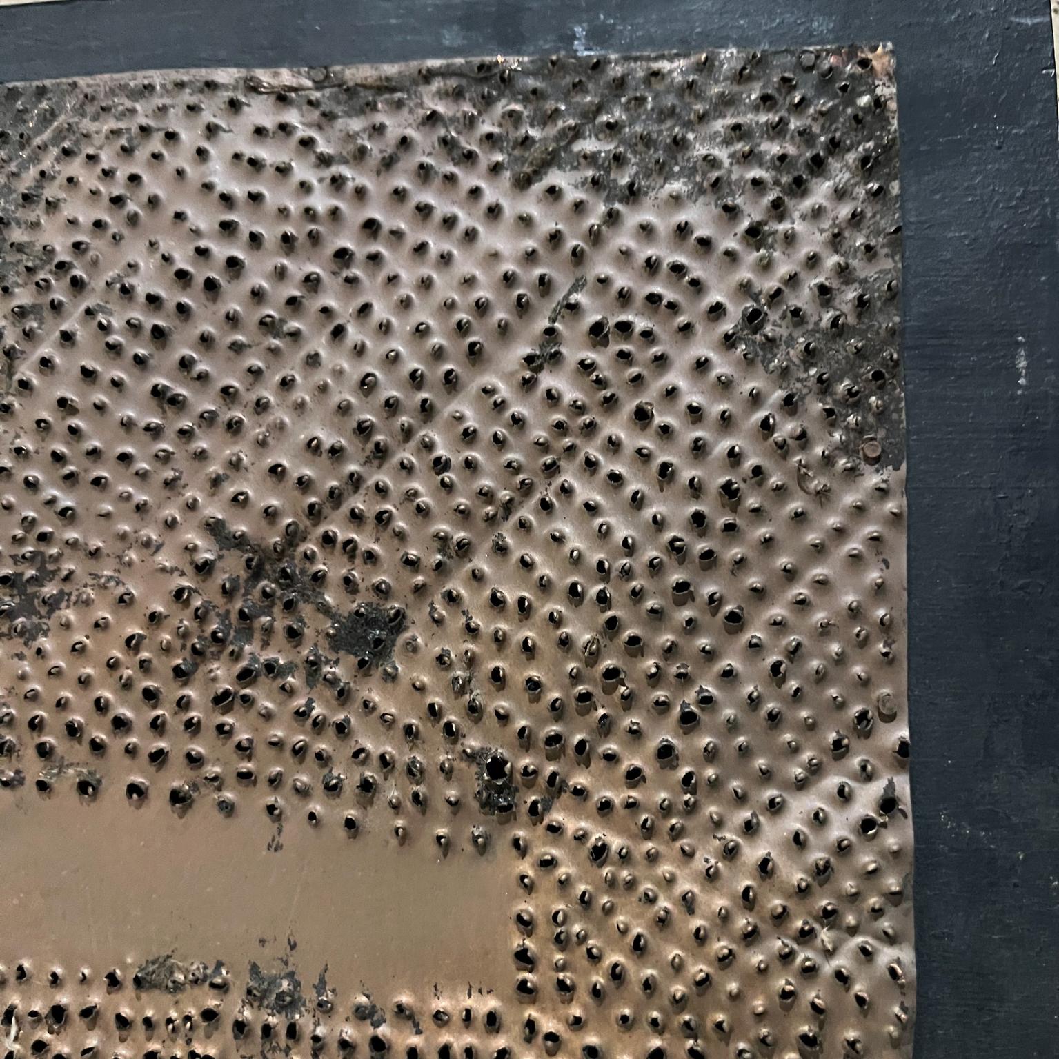 1970s Modern Wall Art Brutalist Perforated Copper Metal on Wood For Sale 4