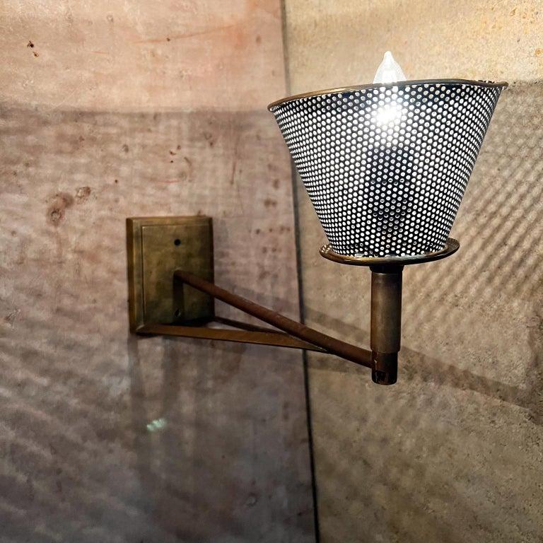 1970s Modern Wall Sconce Lamps Patinated Bronze Perforated Shade For Sale 7