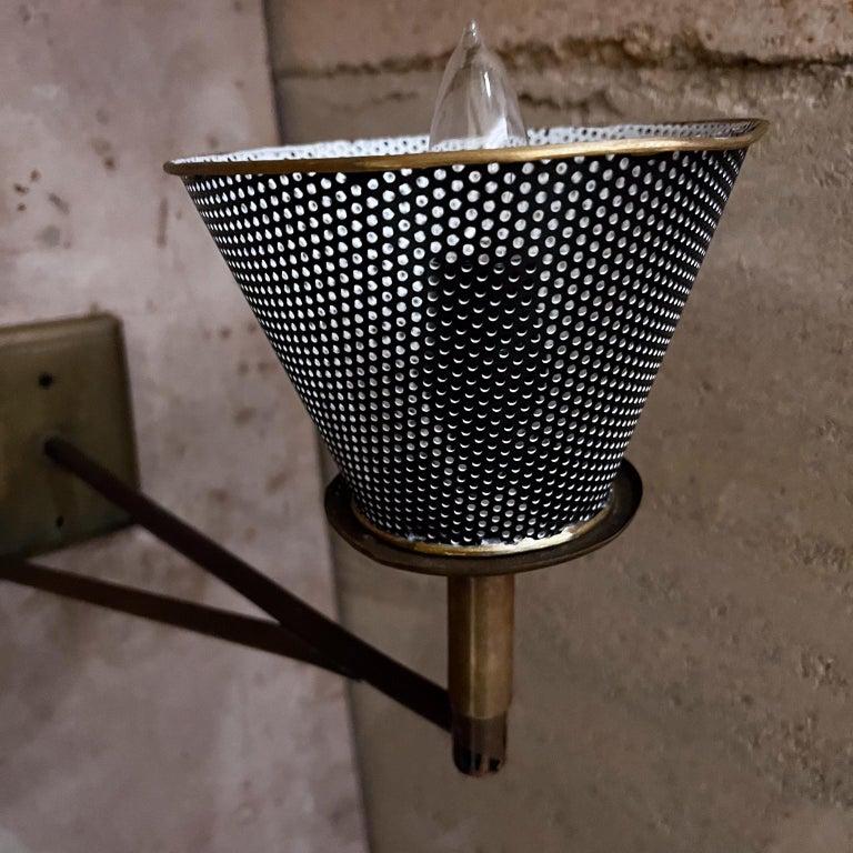 Mid-Century Modern 1970s Modern Wall Sconce Lamps Patinated Bronze Perforated Shade For Sale