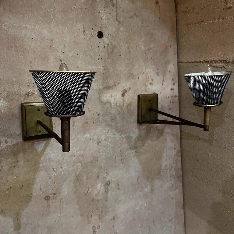 1970s Modern Wall Sconce Lamps Patinated Bronze Perforated Shade For Sale 1