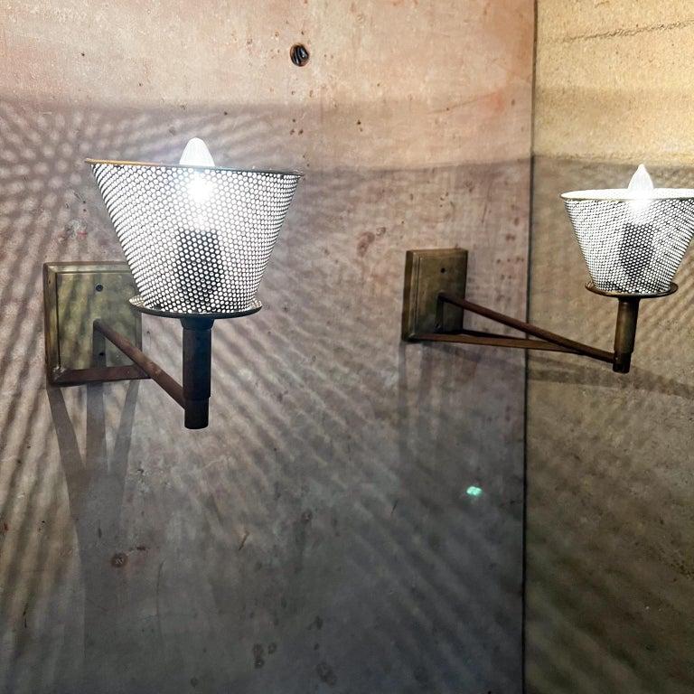 1970s Modern Wall Sconce Lamps Patinated Bronze Perforated Shade For Sale 3