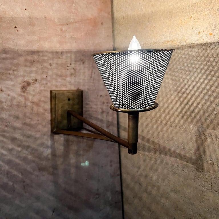 1970s Modern Wall Sconce Lamps Patinated Bronze Perforated Shade For Sale 4