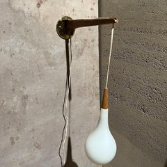 1970s Scandinavian Wall Sconce Teakwood & Frosted Glass Holmegaard Atttributed