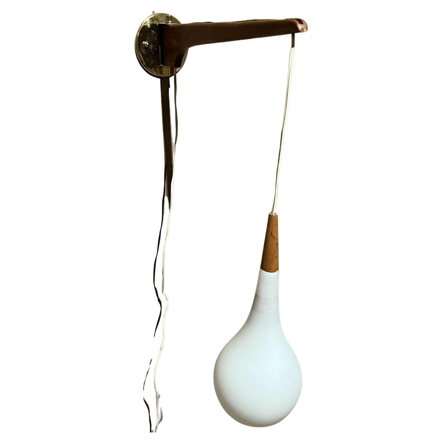 1970s Scandinavian Wall Sconce Teakwood & Frosted Glass