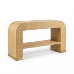 1970s Modern Waterfall Grasscloth Wrapped Console Table Or Desk - Springer Style