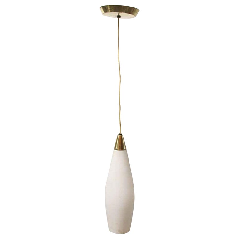 1970s Mid-Century Modern White Glass Pendant Light with White Shade For Sale