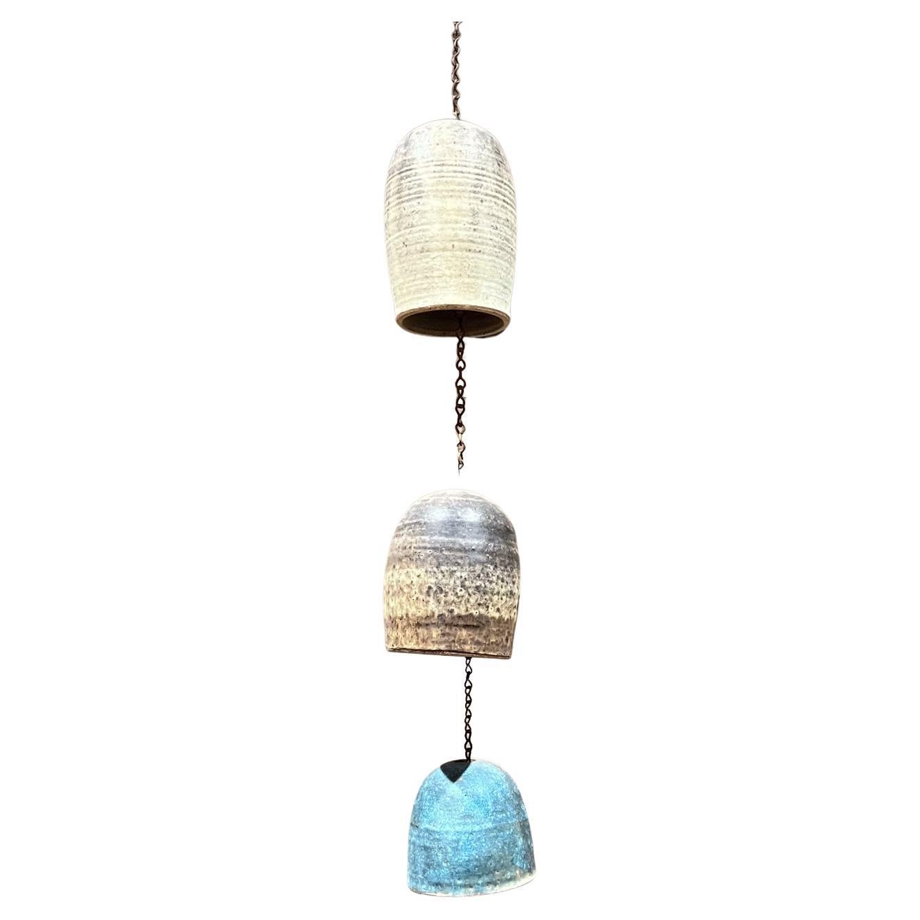 1970s Modern Wind Chime Bells Colored Stoneware Pottery For Sale