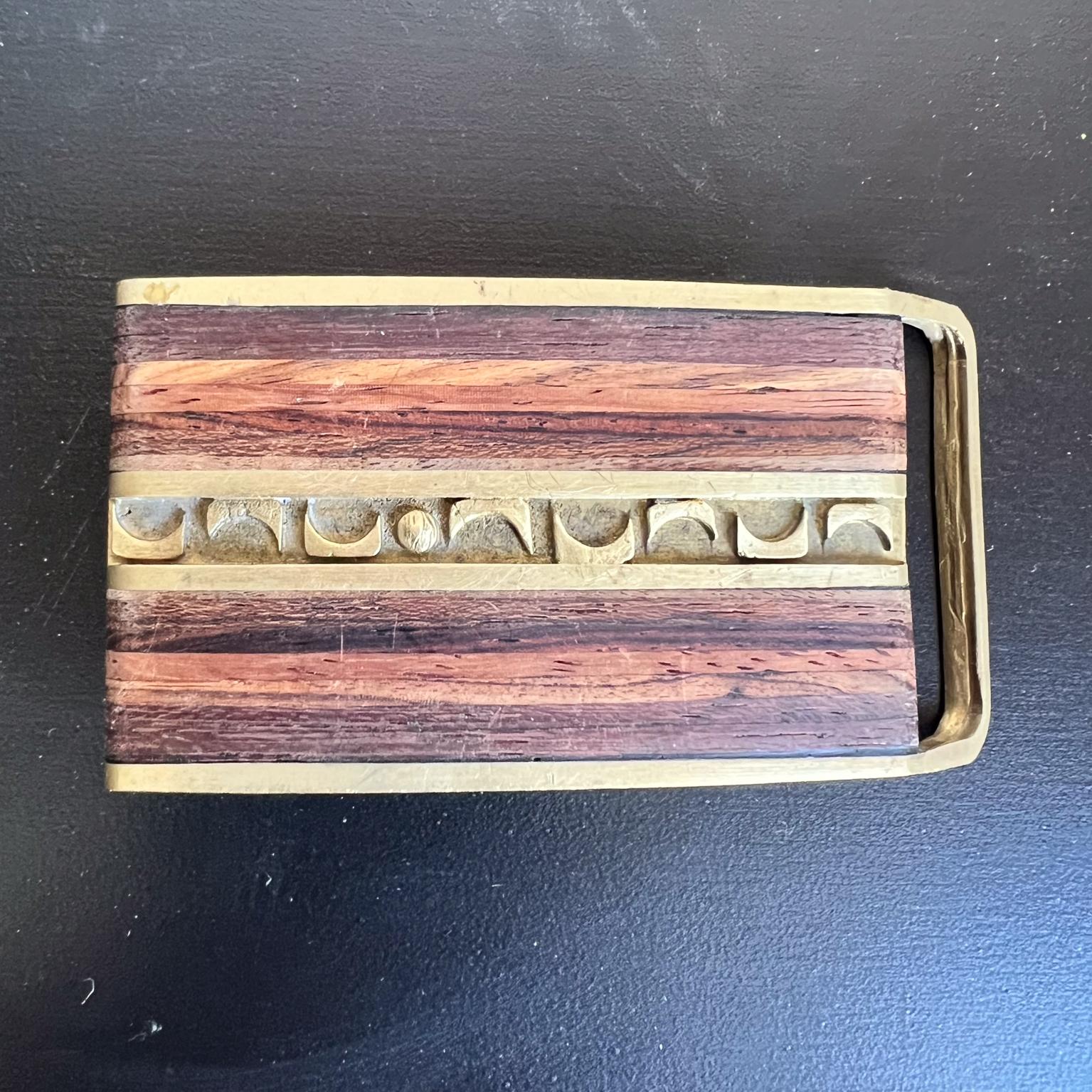 1970s Modern Wood Inlay Belt Buckle by Moonscape In Good Condition For Sale In Chula Vista, CA