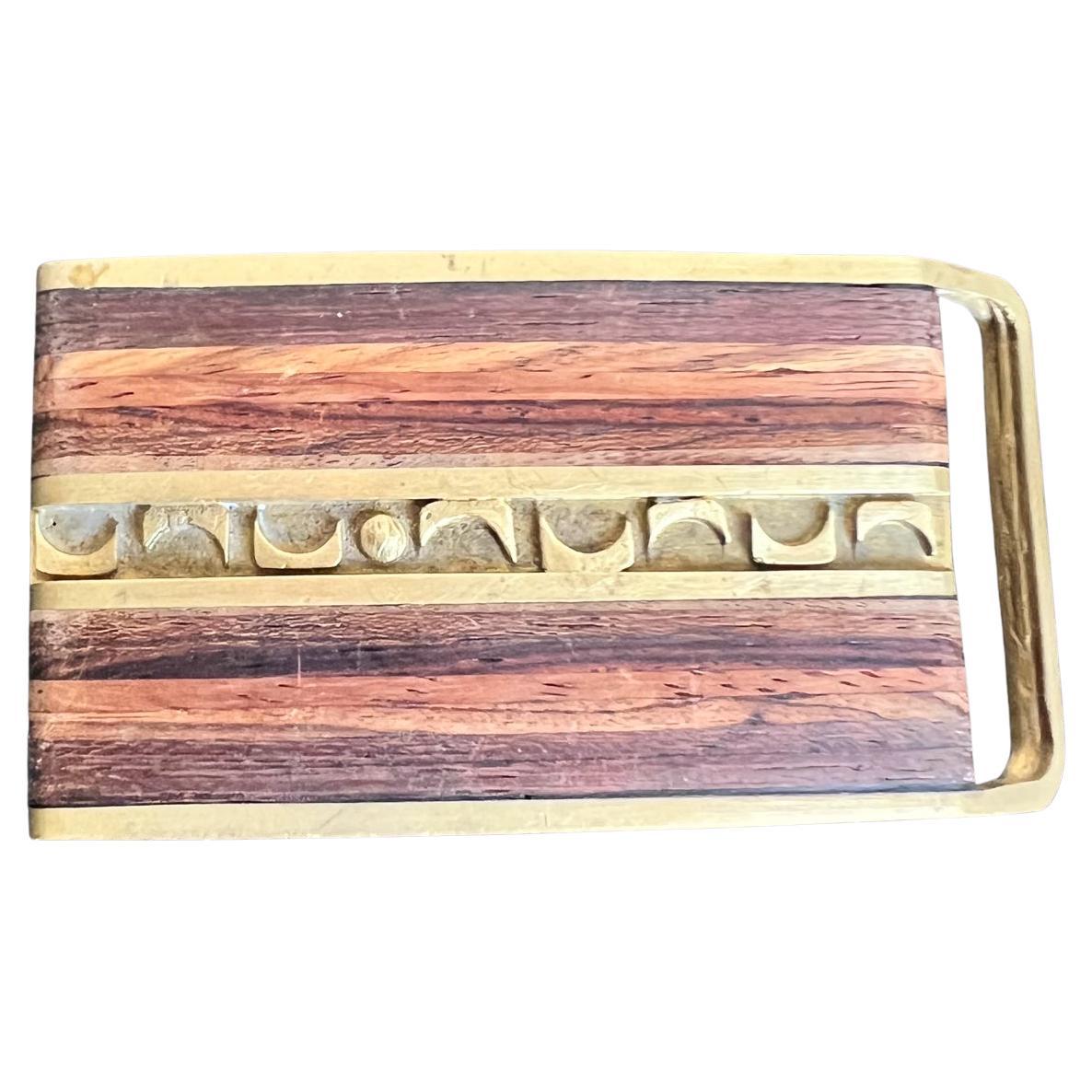 1970s Modern Wood Inlay Belt Buckle by Moonscape