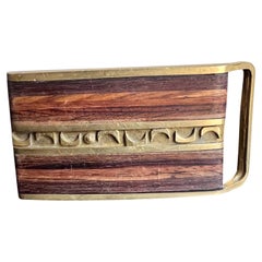Fibbia da cintura moderna anni '70 con intarsi in Wood di Moonscape