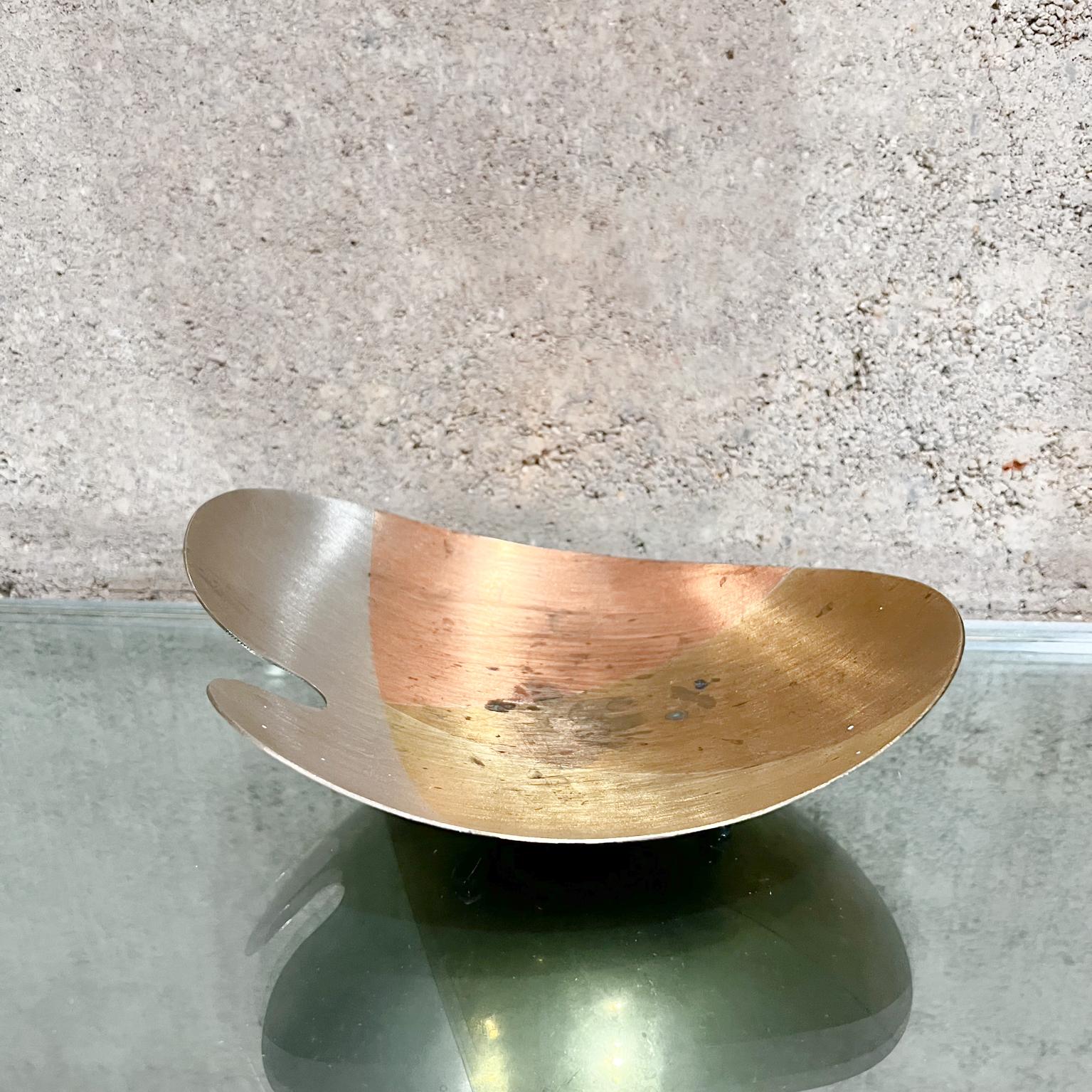 Mid-Century Modern 1970s Sculptural Footed Dish Mixed Metal Mexico