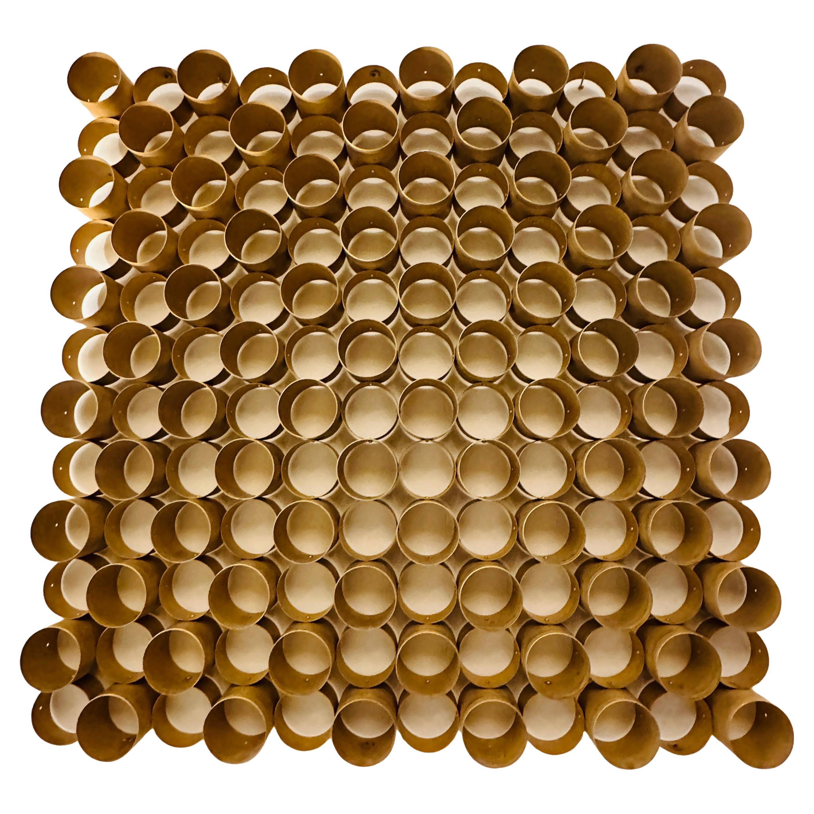 1970s Modernist 3-D Tubular Powder Coated Gold Metal Wall Hanging Sculpture For Sale