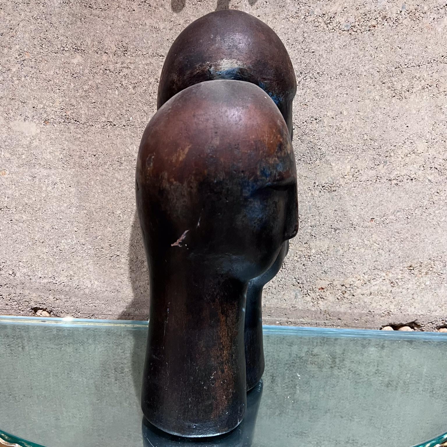 1970s Modernist 3-Head Sculpture Terracotta Bronze Art For Sale 5