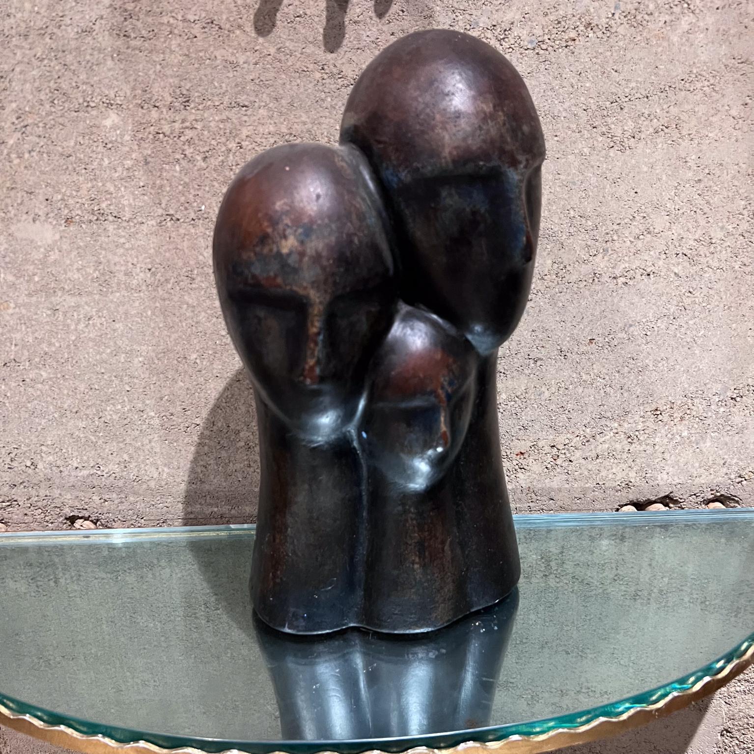 1970s Modernist 3-Head Sculpture Terracotta Bronze Art For Sale 6