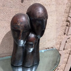 1970s Modernist 3-Head Sculpture Terracotta Bronze Art