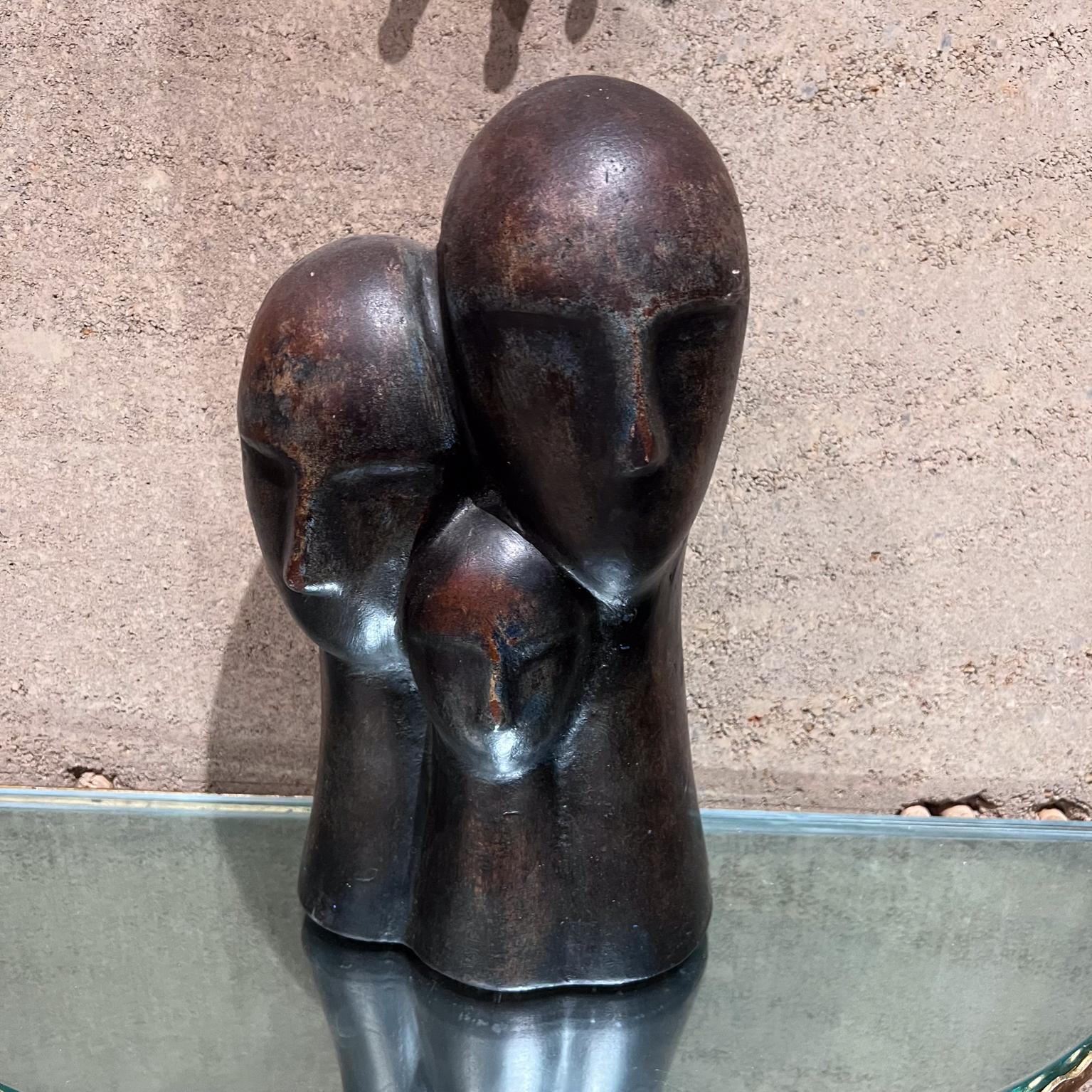 Mid-Century Modern 1970s Modernist 3-Head Sculpture Terracotta Bronze Art For Sale