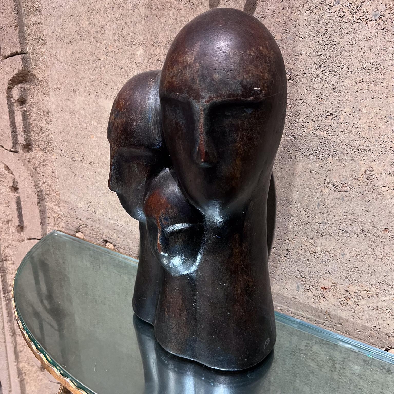 1970s Modernist 3-Head Sculpture Terracotta Bronze Art In Good Condition For Sale In Chula Vista, CA