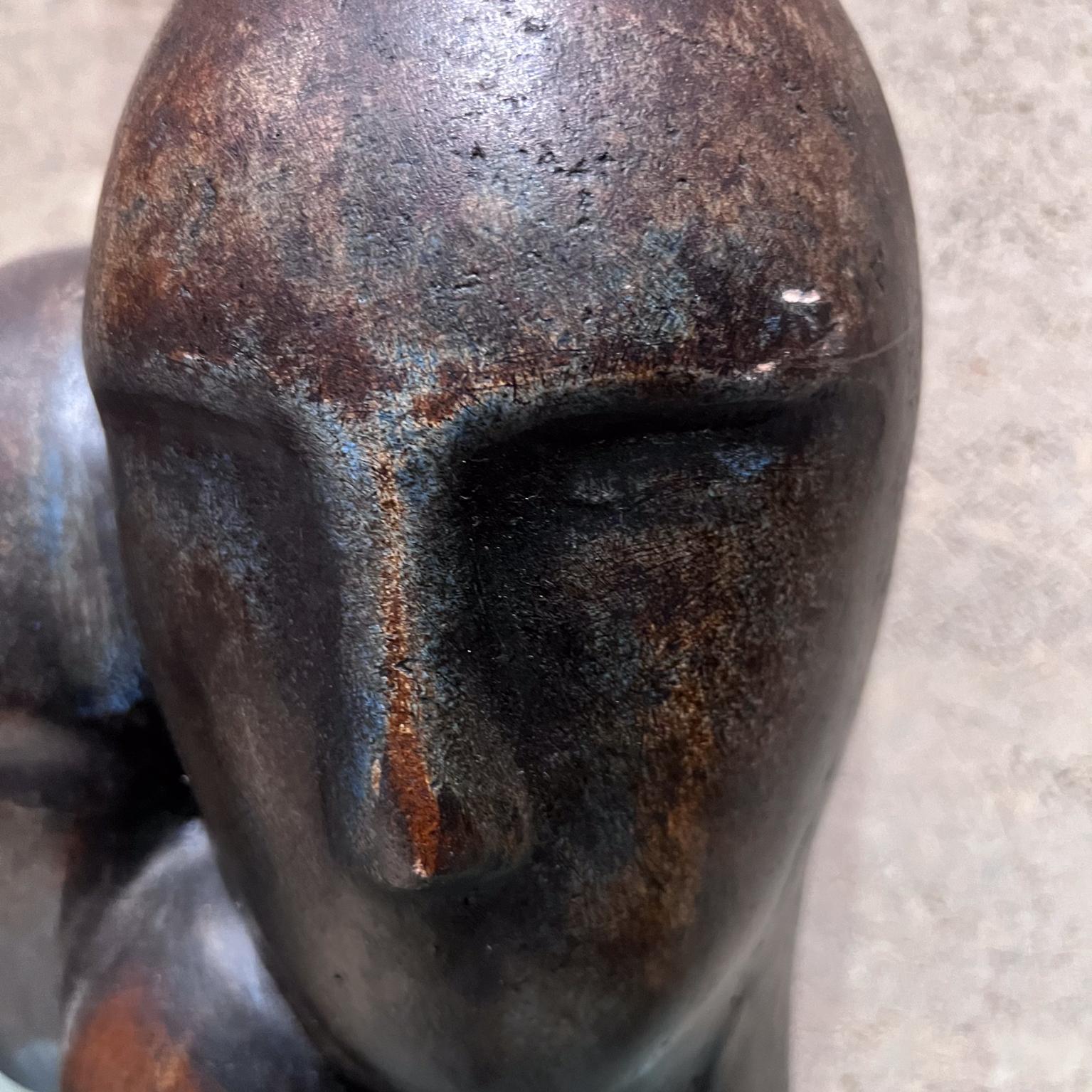 Late 20th Century 1970s Modernist 3-Head Sculpture Terracotta Bronze Art For Sale
